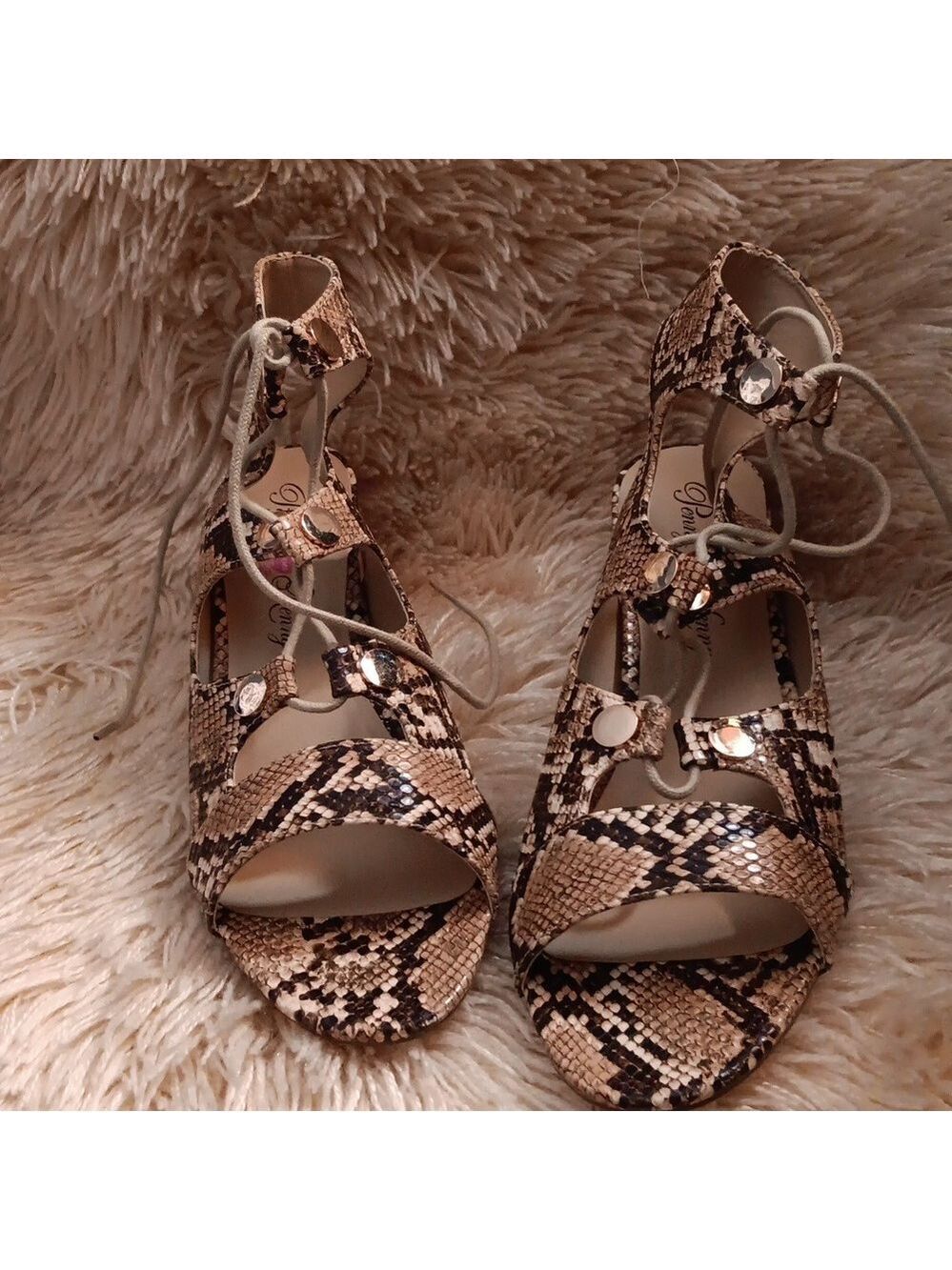 Penny Loves Kenny Women's Fylo Flat Sandal NaturalFaux Snake NWOT Size 11
